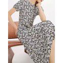 Spring diagonal cut rayon print with waistband to show slimming dress, fresh French floral floral style, lady temperament, commuting