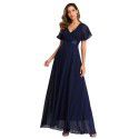 Spring/Summer Handmade Folded Big Swing Double V-neck Flare Sleeve Dress Elastic Chiffon Banquet Bridesmaid Large Evening Dress