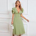 Women's New V-neck Sexy Backless A-line Dress Mid length Dress