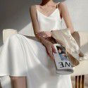Sling Long Dress Sling Dress Women's Spring/Summer Underlay Suit Temperament French Acetic Acid Satin Long Dress