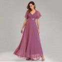 Spring/Summer Handmade Folded Big Swing Double V-neck Flare Sleeve Dress Elastic Chiffon Banquet Bridesmaid Large Evening Dress