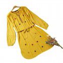 Summer Vintage Art Long sleeved Women's Dress Bohemian Small V-neck Embroidered Waist Dress