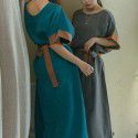 Spring and Summer Women's New Copper Spandex Contrast Loose Pullover, Belt, Dress, Robe, Multi Color