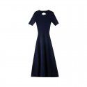 Spring/Summer New Open Back Mid length Knitted Dress Round Neck A-line Waist Waist Large Swing Long Dress