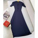 Spring/Summer New Open Back Mid length Knitted Dress Round Neck A-line Waist Waist Large Swing Long Dress