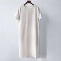 Summer women's acetic acid short sleeved loose fitting dress, medium length simple round neck long dress, easy to wear, multiple colors available