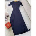 Spring/Summer New Open Back Mid length Knitted Dress Round Neck A-line Waist Waist Large Swing Long Dress