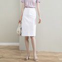 A-line skirt khaki skirt spring summer new OL professional skirt high waist slit buttocks one-step skirt white midskirt 