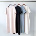 Summer women's acetic acid short sleeved loose fitting dress, medium length simple round neck long dress, easy to wear, multiple colors available