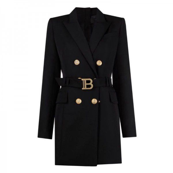 Spring and Autumn New Fashion High grade Solid Color Belt Long Sleeve Slim Fit Style Commuter Suit Dress