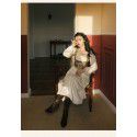 Vintage oil painting embroidery stitching lace up velvet dress