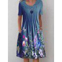 Summer New Women's Foreign Trade Round Neck Long Dress Flower Print Dress Women