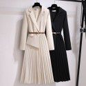 Women's Fat Sister French Style Age Reducing Casual Slimming Suit Dress with Suspended Short Skirt and Free Belt