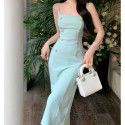 High end feeling new waist pinching women's style suspender dress, pure desire for slimming and slimming, double breasted long buttocks wrapped skirt
