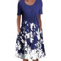 Summer New Women's Foreign Trade Round Neck Long Dress Flower Print Dress Women