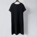 Summer women's acetic acid short sleeved loose fitting dress, medium length simple round neck long dress, easy to wear, multiple colors available