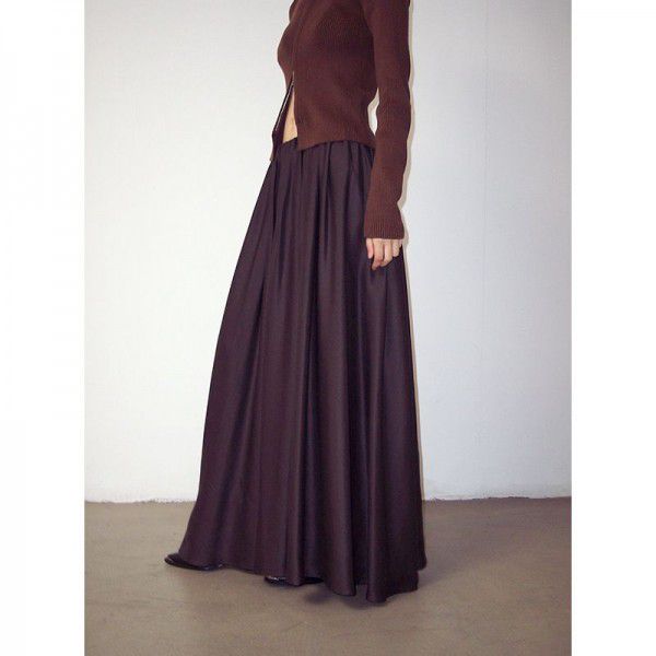 Spring New Line Loose Loose Swing Shows Thin Heavenly Silky Volume and Floor A-line Half length Skirt for Women