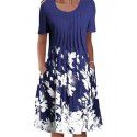 Summer New Women's Foreign Trade Round Neck Long Dress Flower Print Dress Women