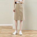 A-line skirt khaki skirt spring summer new OL professional skirt high waist slit buttocks one-step skirt white midskirt 