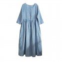 Pure linen medium sleeved medium length large swing dress