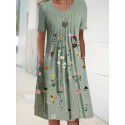 Summer New Women's Foreign Trade Round Neck Long Dress Flower Print Dress Women