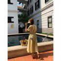 Waist tightening and slimming dress for women's summer sweet and elegant round neck first love dress