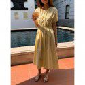 Waist tightening and slimming dress for women's summer sweet and elegant round neck first love dress