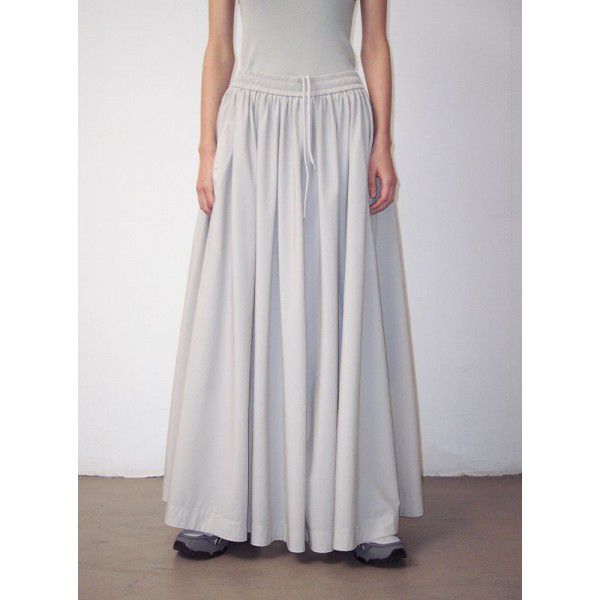 Spring New Product Super Large Volume Umbrella shaped A-line Wrinkle resistant Elastic Waist Lace up Half Skirt for Women