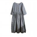 Pure linen medium sleeved medium length large swing dress