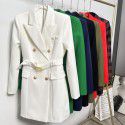 Spring and Autumn New Fashion High grade Solid Color Belt Long Sleeve Slim Fit Style Commuter Suit Dress