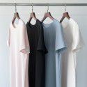 Summer women's acetic acid short sleeved loose fitting dress, medium length simple round neck long dress, easy to wear, multiple colors available