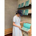 Waist tightening and slimming dress for women's summer sweet and elegant round neck first love dress