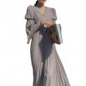 White V-neck dress for women's new early spring long sleeved tea break French haute couture dress