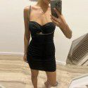 Sexy Black Strap Dress Fashionable and Luxury with Diamond Cut out Temperament Twisted Slim Fit Wrapped Hip Short Dress