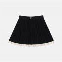 Vintage Campus Cross Flower Embroidery Knitted Pleated Skirt Spring Style Women's Dress with Contrast Color Short Skirt