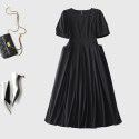 Waist tightening and slimming with bubble sleeves, Sen style women's high waisted dress, round neck, casual and gentle style dress, children