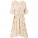 Fragmented Tea Break Skirt Women's Summer Casual Round Neck Mid length Dress Chiffon Printed A-line Dress