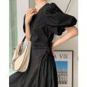 Early Spring New French Lace Up Waist Dress Women's Design Sense Small Person Bubble Sleeve Skirt