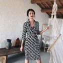 Summer and Autumn New Dress 3/4 Sleeve Standing Neck Skirt Children's Black and White High Waist Wrap Skirt