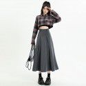 Grey pleated half skirt for women's spring and autumn new high waisted slimming academic style versatile suit A-line skirt
