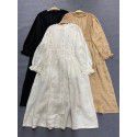 Early Autumn New Japanese Lace Stand Collar Linen Long Sleeve Sweet lace Splice Back Button Long Dress