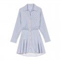 Spring/Summer New Polo Polo Polo Collar Shirt Dress Long Sleeve Waist Large Swing Cotton Stripe Dress