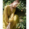 Chinese style solid color dress New Chinese style retro buckle V-neck loose and improved long cheongsam skirt
