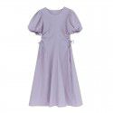Early Spring New French Lace Up Waist Dress Women's Design Sense Small Person Bubble Sleeve Skirt