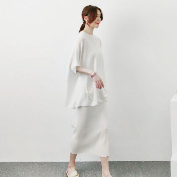 Spring and summer new worsted New Australia ji fine wool slim fit wrap hip skirt with thin pit stripe knitted half skirt for women