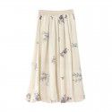 Xia Xin Pin Twill Ramie Fresh Print Flower Bud Style Retro Double Layer Slim and Refreshing Half Skirt
