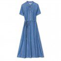 New Summer Small Women's Dress Shows Thin Temperament Polo Neck Blue Denim Shirt Skirt