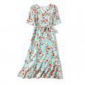 Fragmented Flower Skirt French New Summer Fashion V-Neck Small Man Waistband High Grade Silkworm Silk Dress