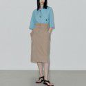 Commuter Double Pocket High Waist Belt Mid length Cotton Half Skirt A-line Skirt