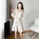 Spring Dress New Women's French Light Luxury High end Celebrity Temperament Long sleeved White Dress